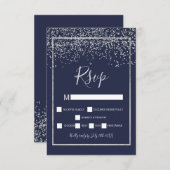 Zilveren confetti marine blauw typografie rsvp (Voorkant / Achterkant)