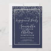 Zilveren confetti marine blauw typografie verlovin kaart (Voorkant)