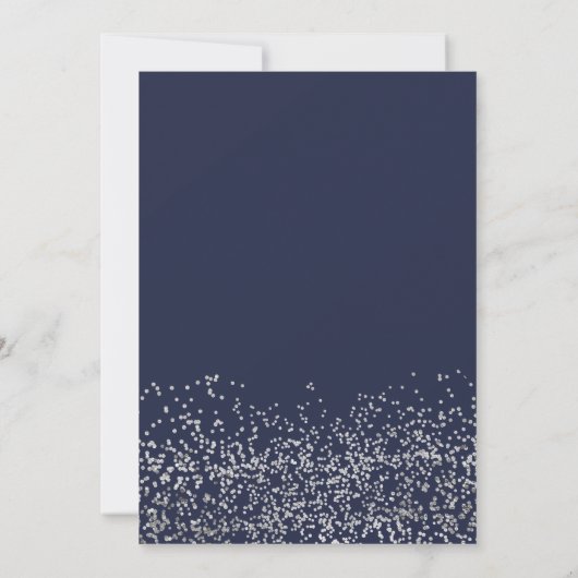 Zilveren confetti marine blauw winter script bruil kaart (Achterkant)
