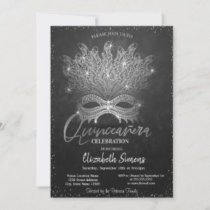 Zilveren Confetti Masker Donkere Quinceañera Kaart
