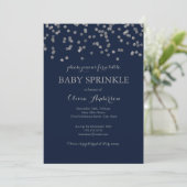 Zilveren Confetti Navy Baby Sprinkle Uitnodiging (Staand voorkant)