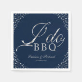 Zilveren Confetti Navy I Do BBQ Verloving Feest Servet (Voorkant)