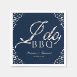 Zilveren Confetti Navy Ik Doe BBQ Verloving Feest Servet