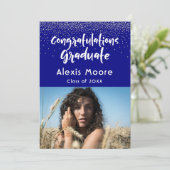 Zilveren Confetti op Navy, Foto Afstudeerder Aanko Aankondiging (Staand voorkant)