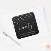 Zilveren Confetti op Zwarte 90e Verjaardag Vierkante Sticker (Envelop)
