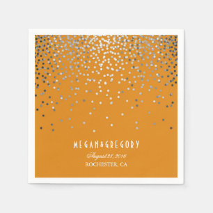 Zilveren Confetti Oranje bruiloft Servetten