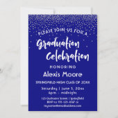 Zilveren confetti over marineblauw, diploma-uitrei kaart (Voorkant)