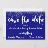 Zilveren confetti over navy/wit, Save the Date 2b Kaart (Voorkant)
