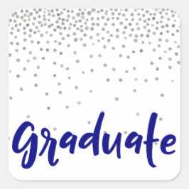 Zilveren Confetti over wit: modern "Afstuderen" Vierkante Sticker