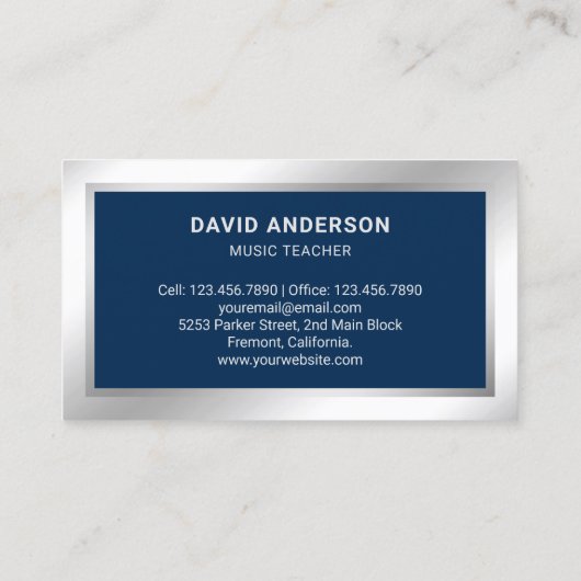 Zilveren Confetti Piano Keyboard Muzikant Pianist Visitekaartje (Achterkant)