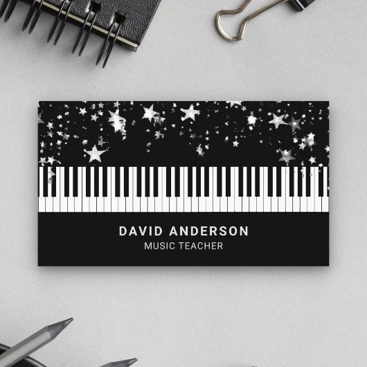 Zilveren Confetti Piano Keyboard Muzikant Pianist Visitekaartje