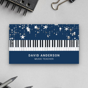 Zilveren Confetti Piano Keyboard Muzikant Pianist Visitekaartje