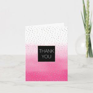 Zilveren Confetti Roze Ombre Waterverf Bedankkaart
