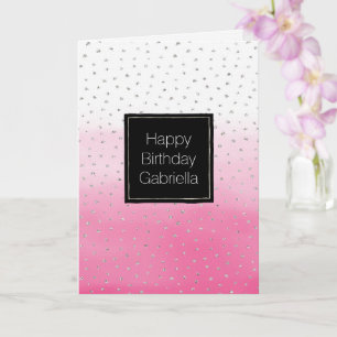 Zilveren Confetti Roze Ombre Waterverf Verjaardag Kaart