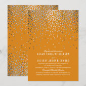 Zilveren Confetti - Sterrenlichten Oranje bruiloft Kaart (Voorkant / Achterkant)