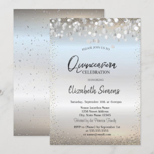Zilveren Confetti Stippen Prinses Zilver Quinceañe Kaart