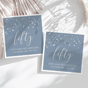 Zilveren Confetti Stofblauw 50ste Verjaardagsfeest Servet