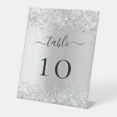 Zilveren confetti trouwtafel nummer reclamebord met voetstuk (Voorkant)