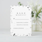 Zilveren Confetti Wit Elegante Trouwen RSVP Kaarte (Staand voorkant)
