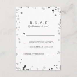 Zilveren Confetti Wit Elegante Trouwen RSVP Kaarte Kaartje