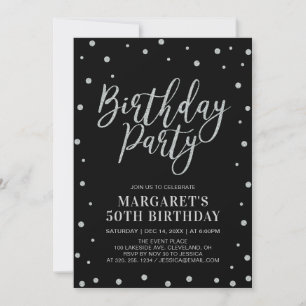 Zilveren Confetti & Zwart Verjaardagsfeest voor Kaart