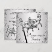 Zilveren Confetti Zwart Wit Masquerade Party Kaart (Voorkant / Achterkant)