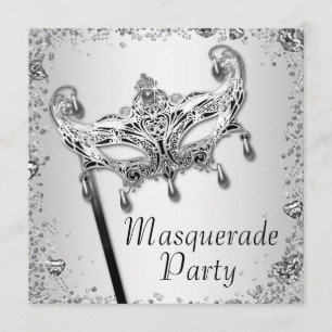 Zilveren Confetti Zwart Wit Masquerade Party Kaart