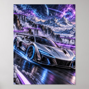 Zilveren Cosmic Supercar Poster
