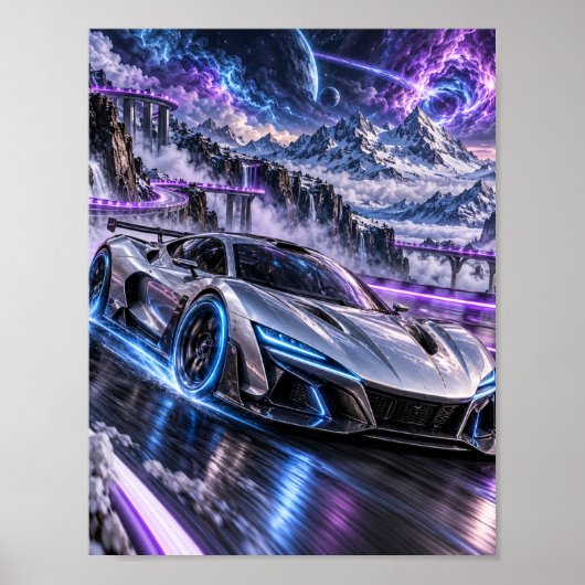 Zilveren Cosmic Supercar Poster (Voorkant)