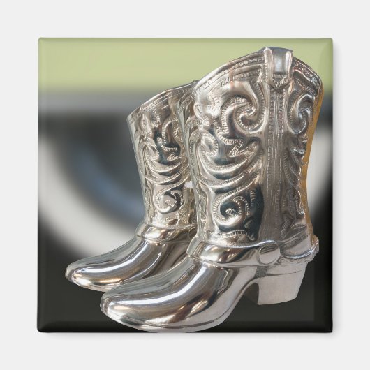 Zilveren cowboylaarzen magneet (Voorkant)