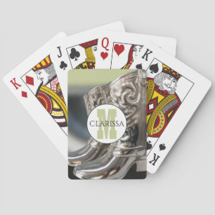 Zilveren Cowgirl Laarzen Gepersonaliseerd Land Mon Pokerkaarten