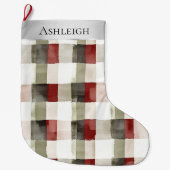 Zilveren Crème Groene Rode Plakken Stripes Kerstmi Grote Kerstsok (Voorkant)