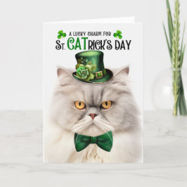 Zilveren Crème Perzische Kat St CATrick's Day Feestdagen Kaart