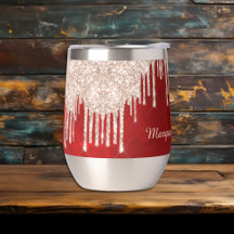 Zilveren Crimson Rode Glitter Drips Monogram