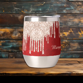 Zilveren Crimson Rode Glitter Drips Monogram