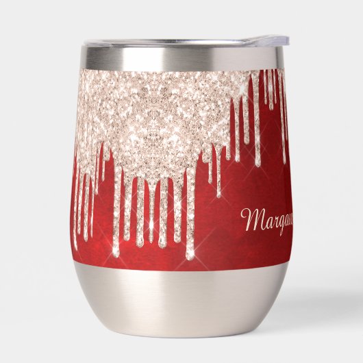 Zilveren Crimson Rode Glitter Drips Monogram (Links)