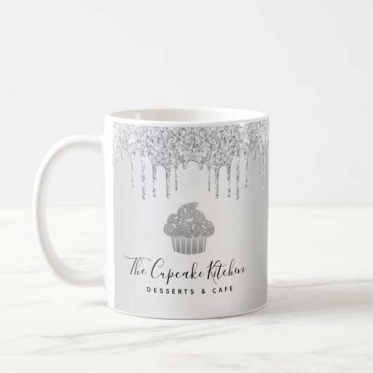Zilveren Cupcake Bakkerij Pastry Chef Glitter Drup Koffiemok (Links)