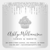 Zilveren Cupcake Bakkerij Pastry Chef Glitter Drup Vierkante Sticker (Voorkant)