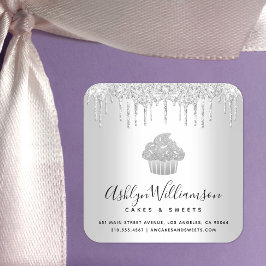 Zilveren Cupcake Bakkerij Pastry Chef Glitter Drup Vierkante Sticker