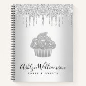 Zilveren Cupcake Glitter Drips Bakkerij Chef Pastr Notitieboek (Voorkant)