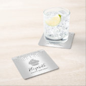 Zilveren cupcake glitter druppels script naam mode kartonnen onderzetters (Insitu)