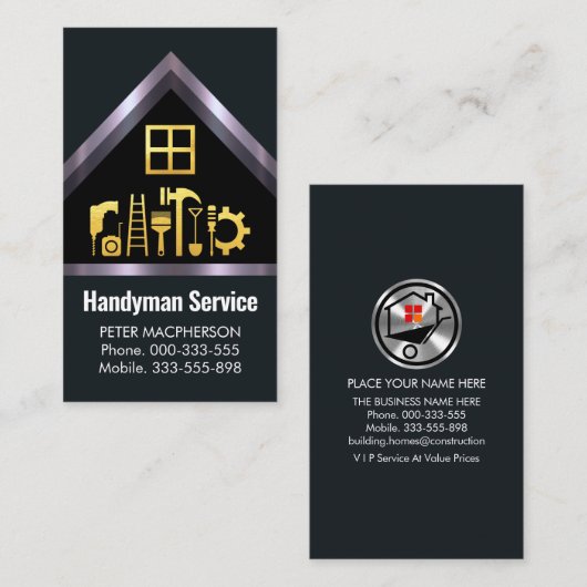 Zilveren dakconstructie visitekaartje (Voorkant / Achterkant)