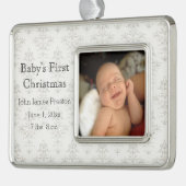 Zilveren Damask Baby's Eerste Kerstmis Verzilverd Omlijst Ornament (Links)