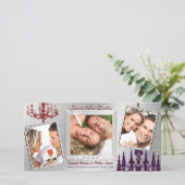 Zilveren Damask Kroonluchter Rood & Pruim Save The Date (Staand voorkant)