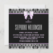 Zilveren Damask, Lila Bow & Diamond Vrijgezellenfe Kaart (Achterkant)