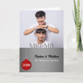 Zilveren Damask Mr en Mr 1ste Kerstmis Foto Feestdagen Kaart (Voorkant)