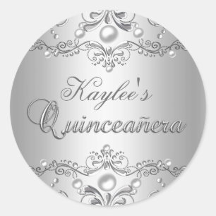 Zilveren Damask Parel Quinceanera Sticker