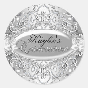 Zilveren Damask Parel Quinceanera Sticker