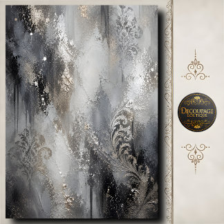 Zilveren Damast Decoupage Elegante Abstracte Kunst Tissuepapier