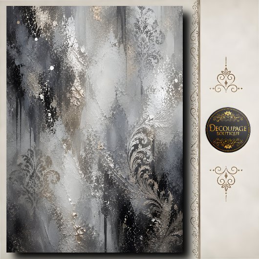 Zilveren Damast Decoupage Elegante Abstracte Kunst Tissuepapier